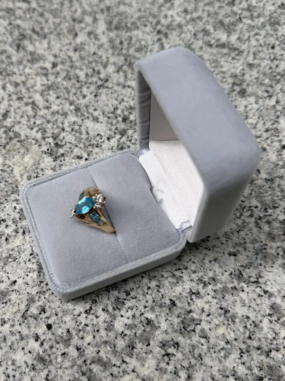 Gold 10K Ring with Marquise Blue Topaz Stone and Diamond Accents Ring Size 7